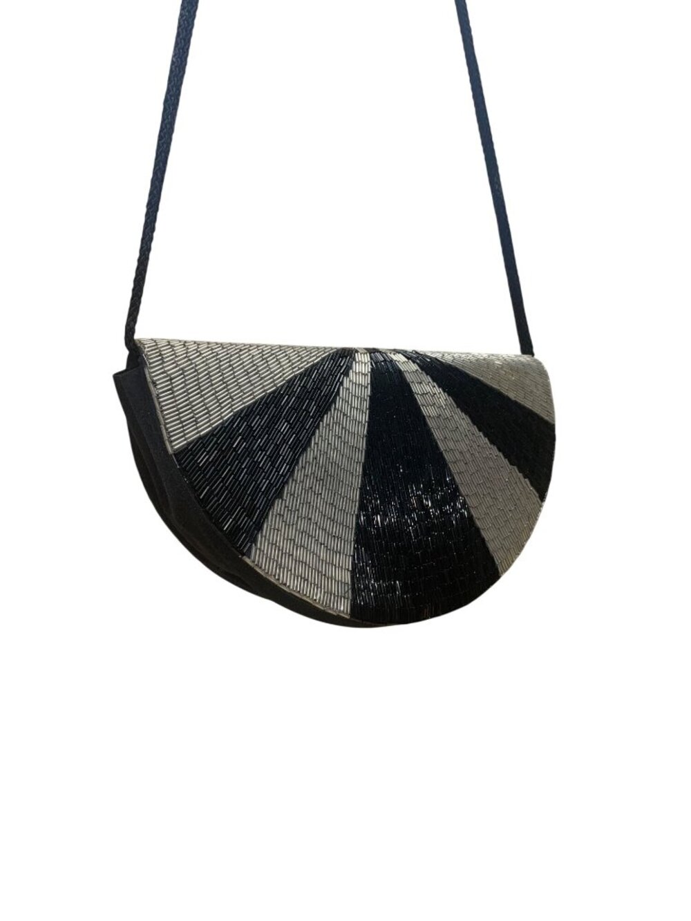 Impo Women’s Black & Silver Beaded Striped Half-Moon Crossbody Bag - Picture 4 of 10